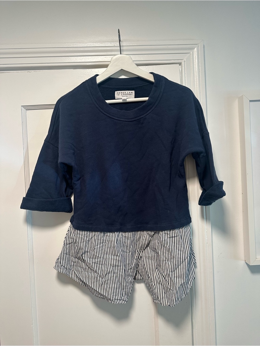 Derek Lam 10 Crosby Navy Faux Sweatshirt + Striped Layer
